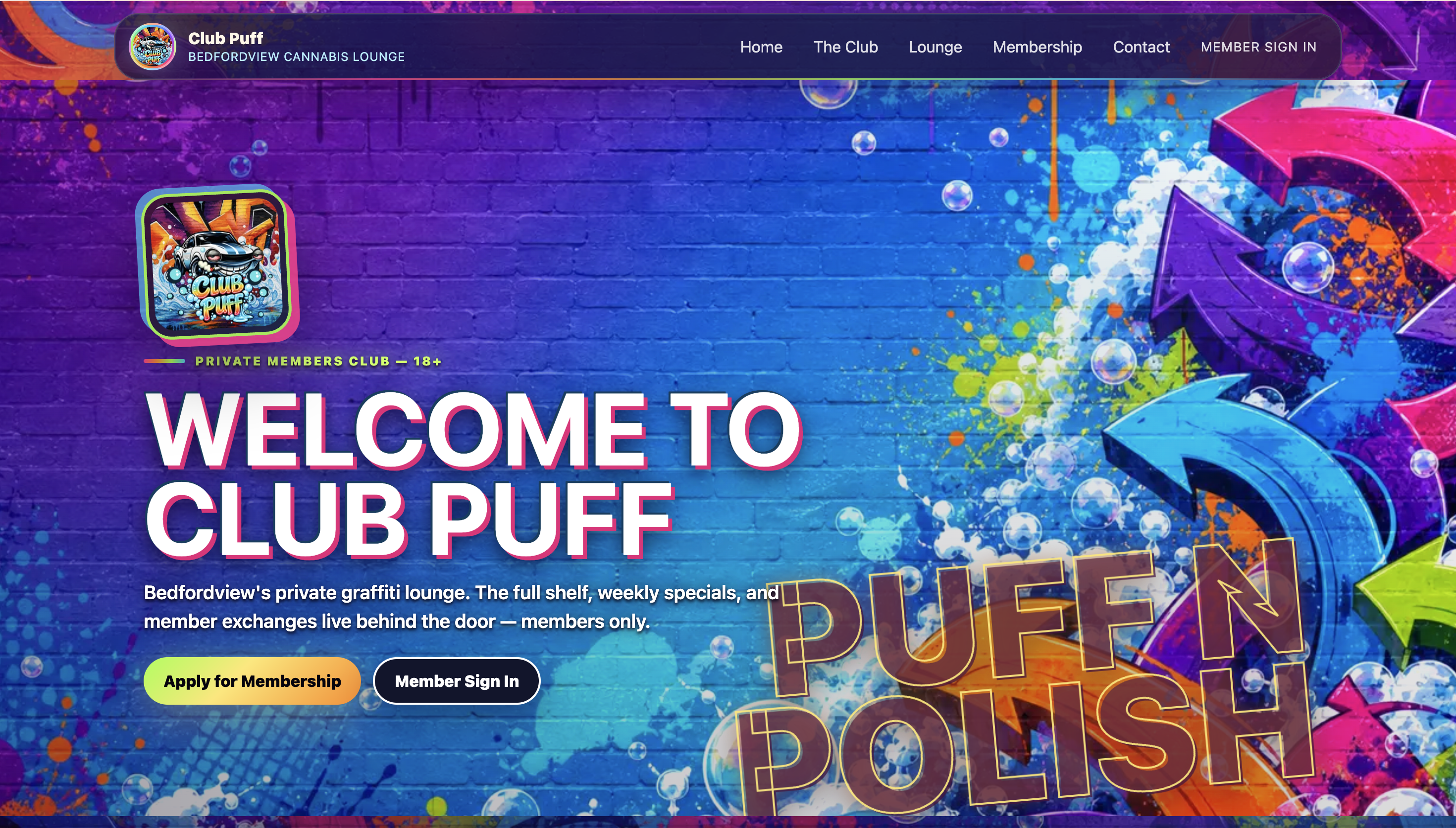 Club Puff website. Built by SolveX Systems.