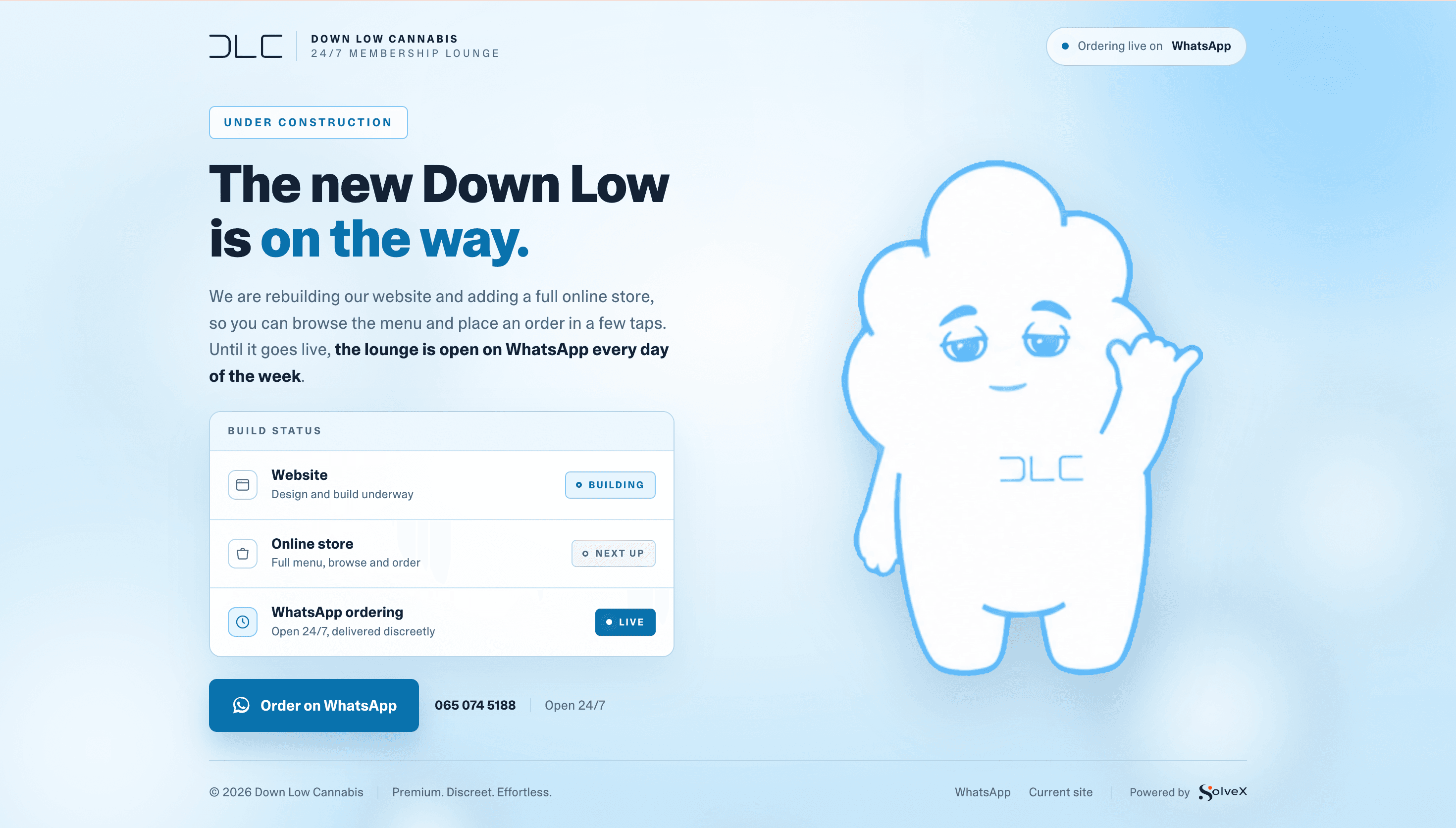 Down Low Cannabis website. Built by SolveX Systems.